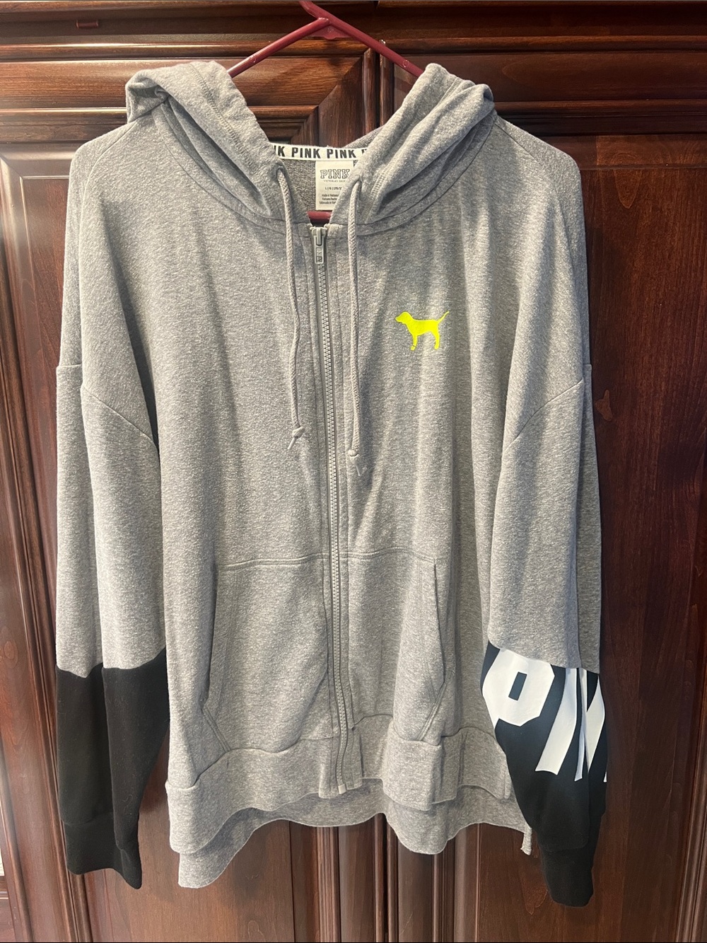 PINK Victoria's Secret Light Gray Hoodie with Black Lettering